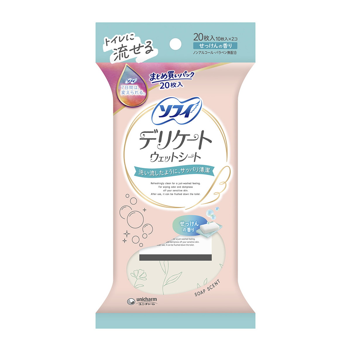 【送料込・まとめ買い×24個セット】ユニ・チャーム ソフィ デリケート ウェットシート せっけんの香り 20枚入