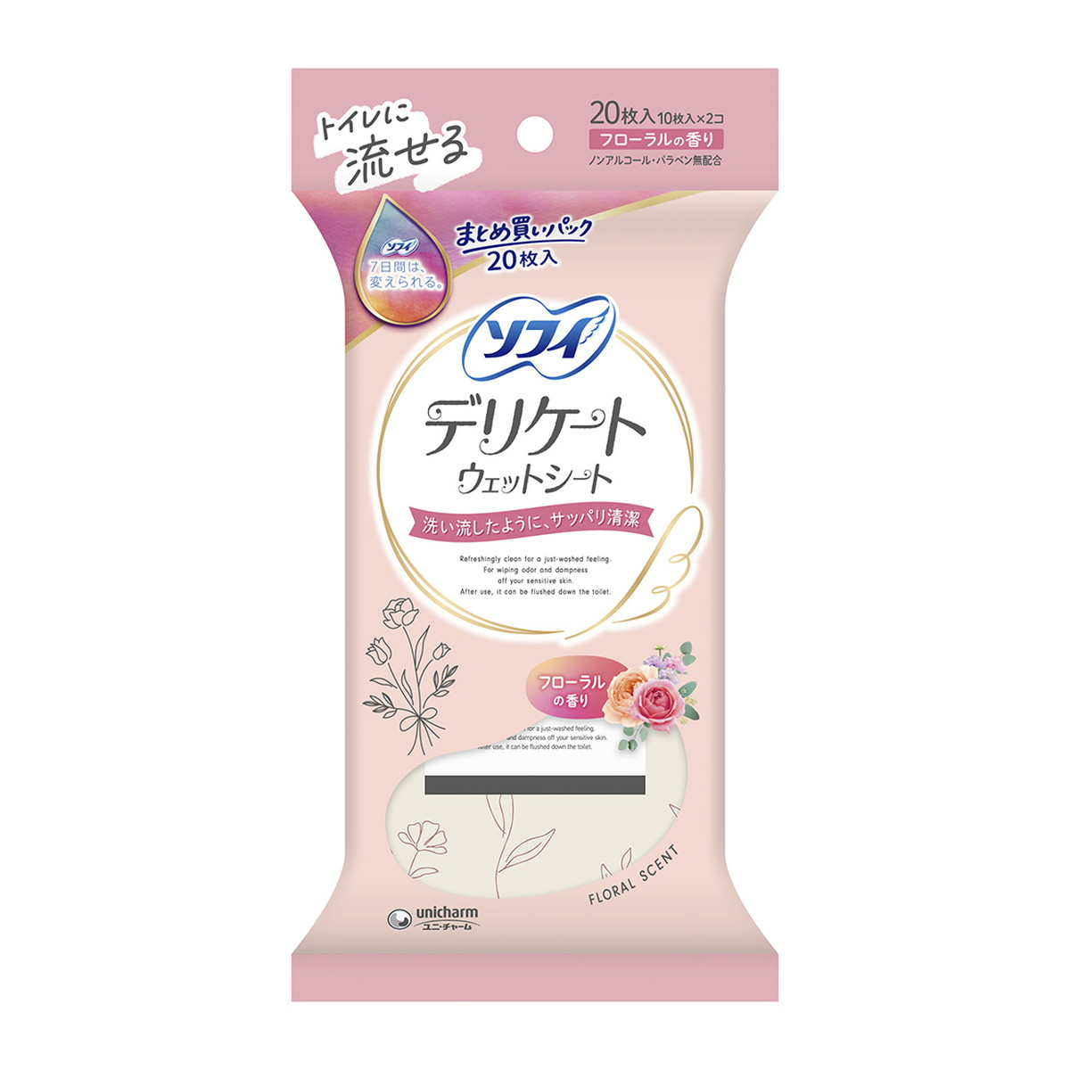 【送料込・まとめ買い×24個セット】ユニ・チャーム ソフィ デリケート ウェットシート フローラルの香り 20枚入