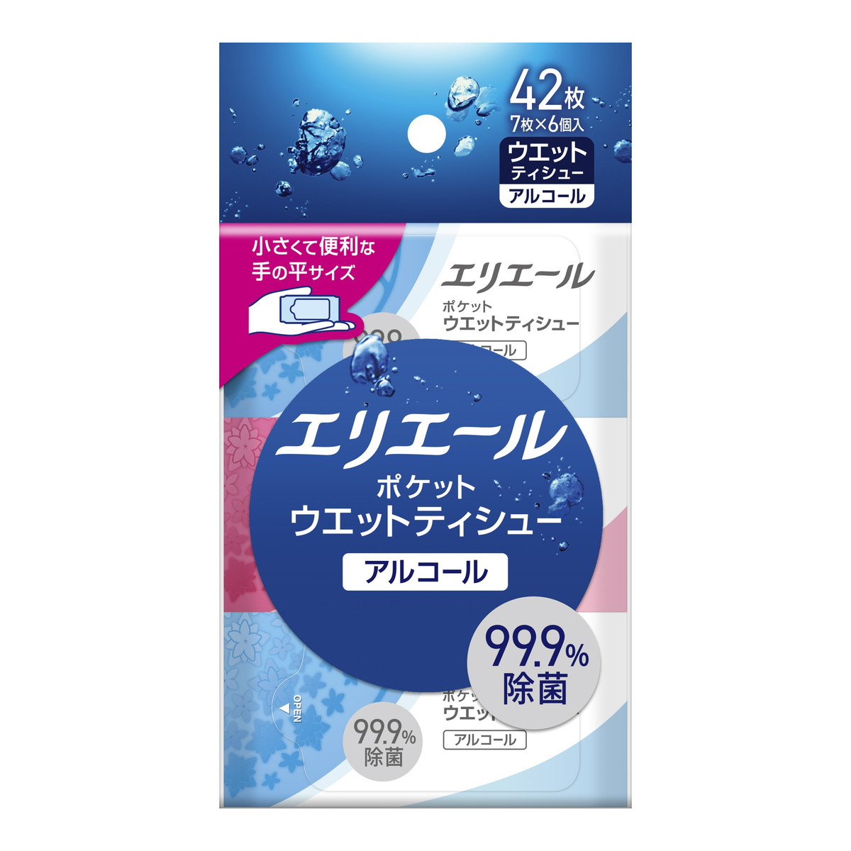 【送料込・まとめ買い×30個セット】大王製紙 エリエール ポケット ウエットティシュー 除菌 アルコールタイプ 7枚×6個入