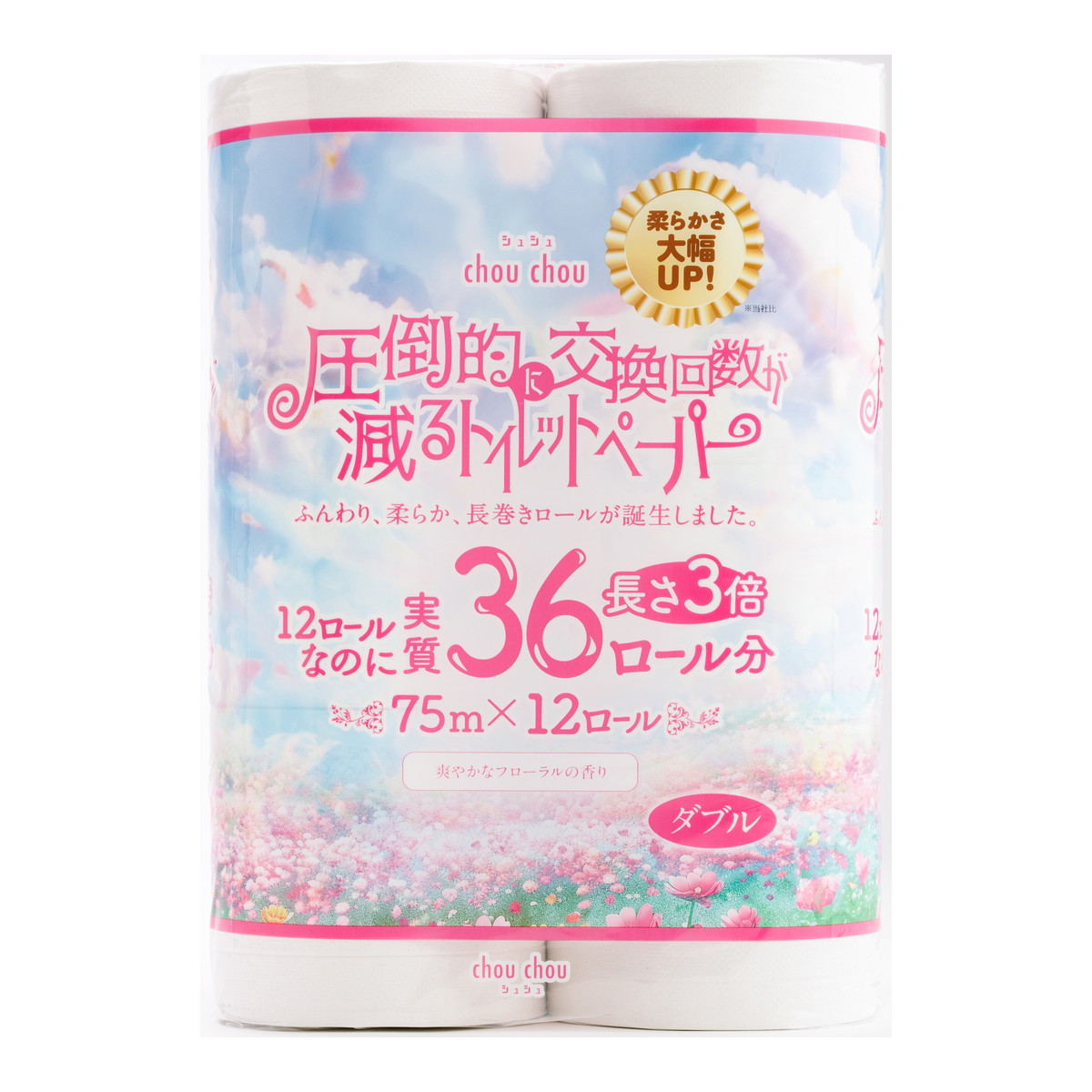【送料込・まとめ買い×6個セット】泉製紙 シュシュ 圧倒的に交換回数が減る トイレットペーパー 3倍巻 75m × 12ロール ダブル
