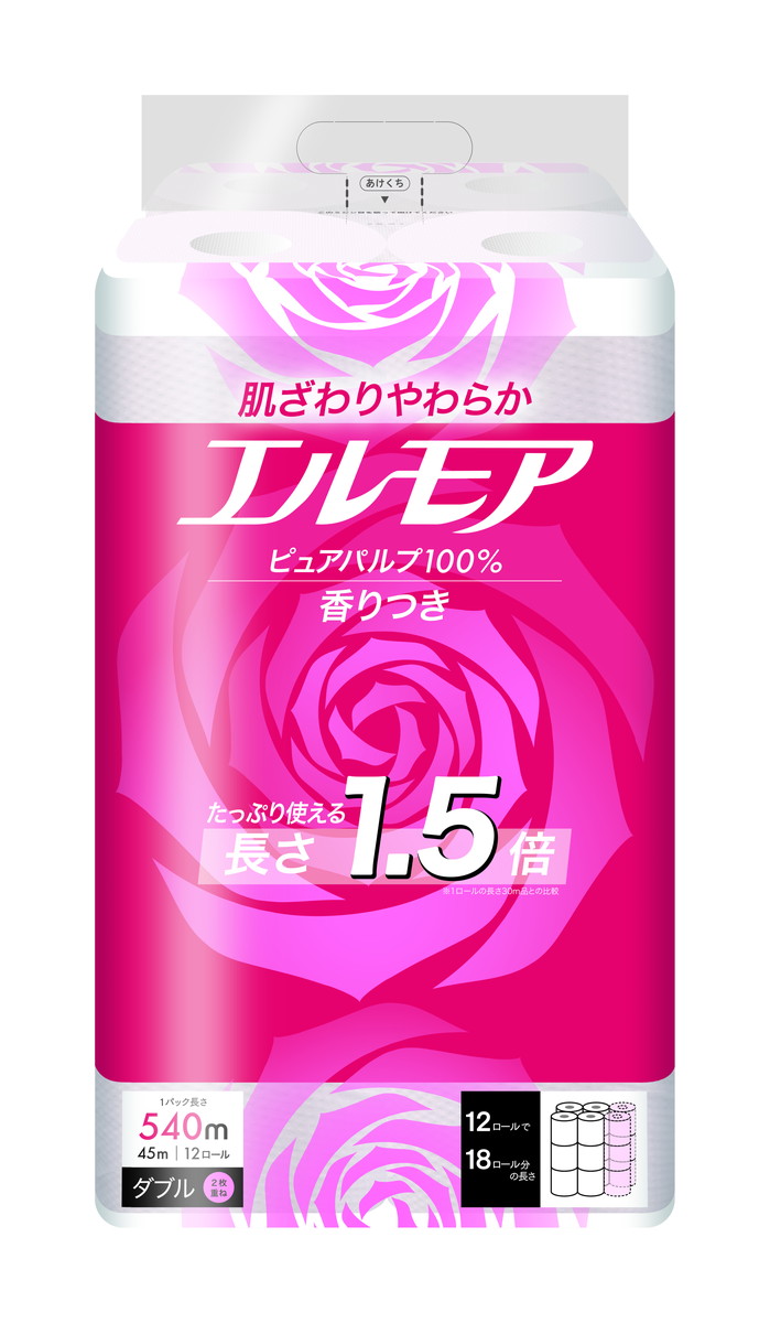 【送料込・まとめ買い×6個セット】カミ商事 エルモア 1.5倍巻 12ロール ダブルピンク 45m 花の香り