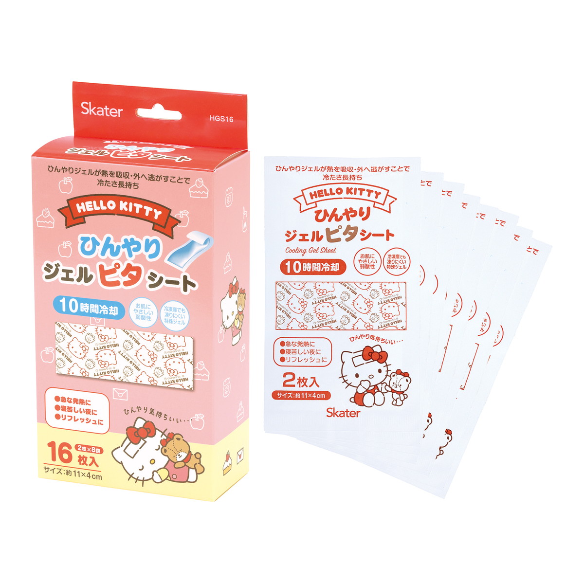 【送料込・まとめ買い×60個セット】スケーター ひんやり ジェルピタシート ハローキティ 16枚入 HGS16 冷却ジェルシート