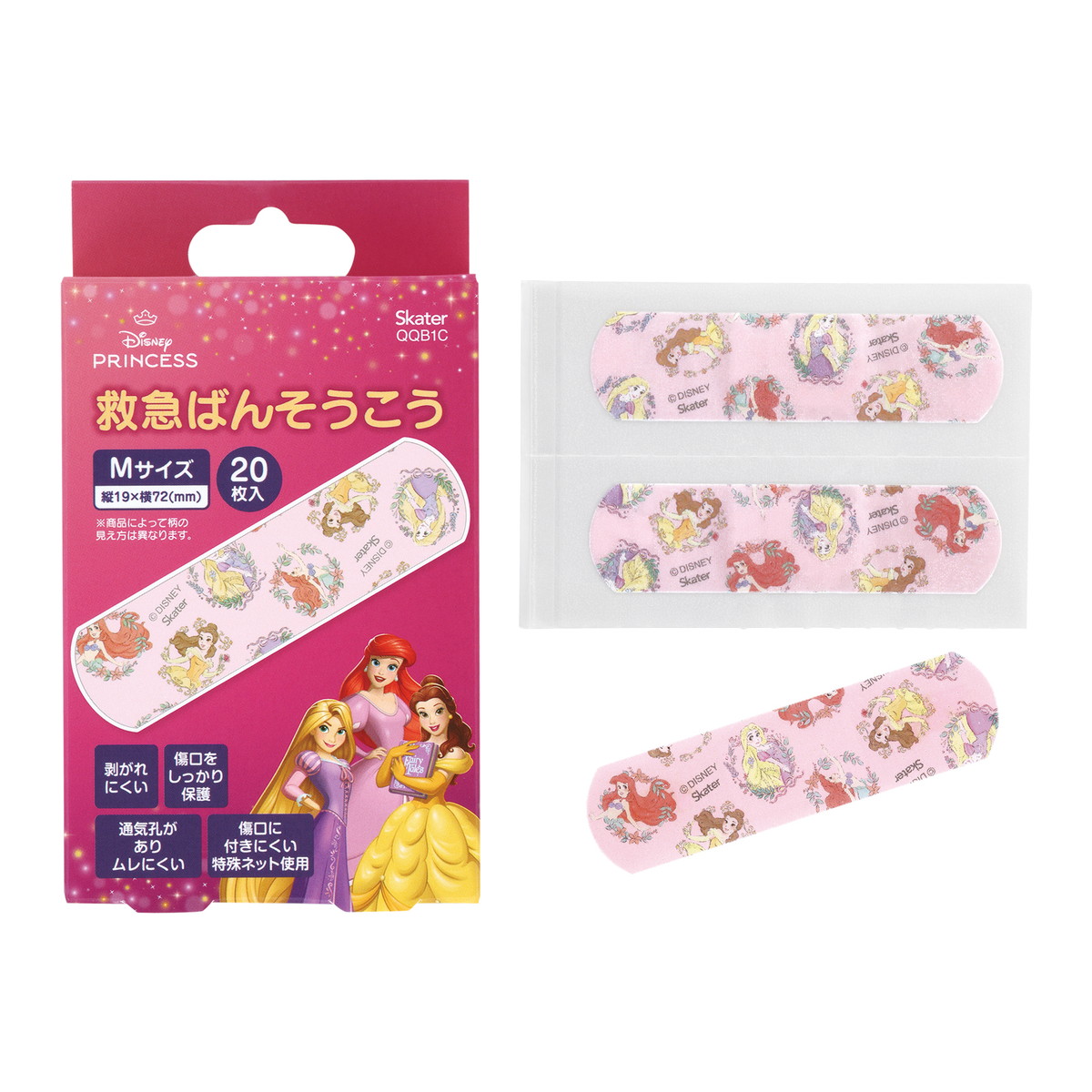 【送料込・まとめ買い&times;200個セット】救急絆創膏 プリンセス Mサイズ QQB1C 20枚入 スケーター｜日用品＆生活雑貨の店「カットコ」