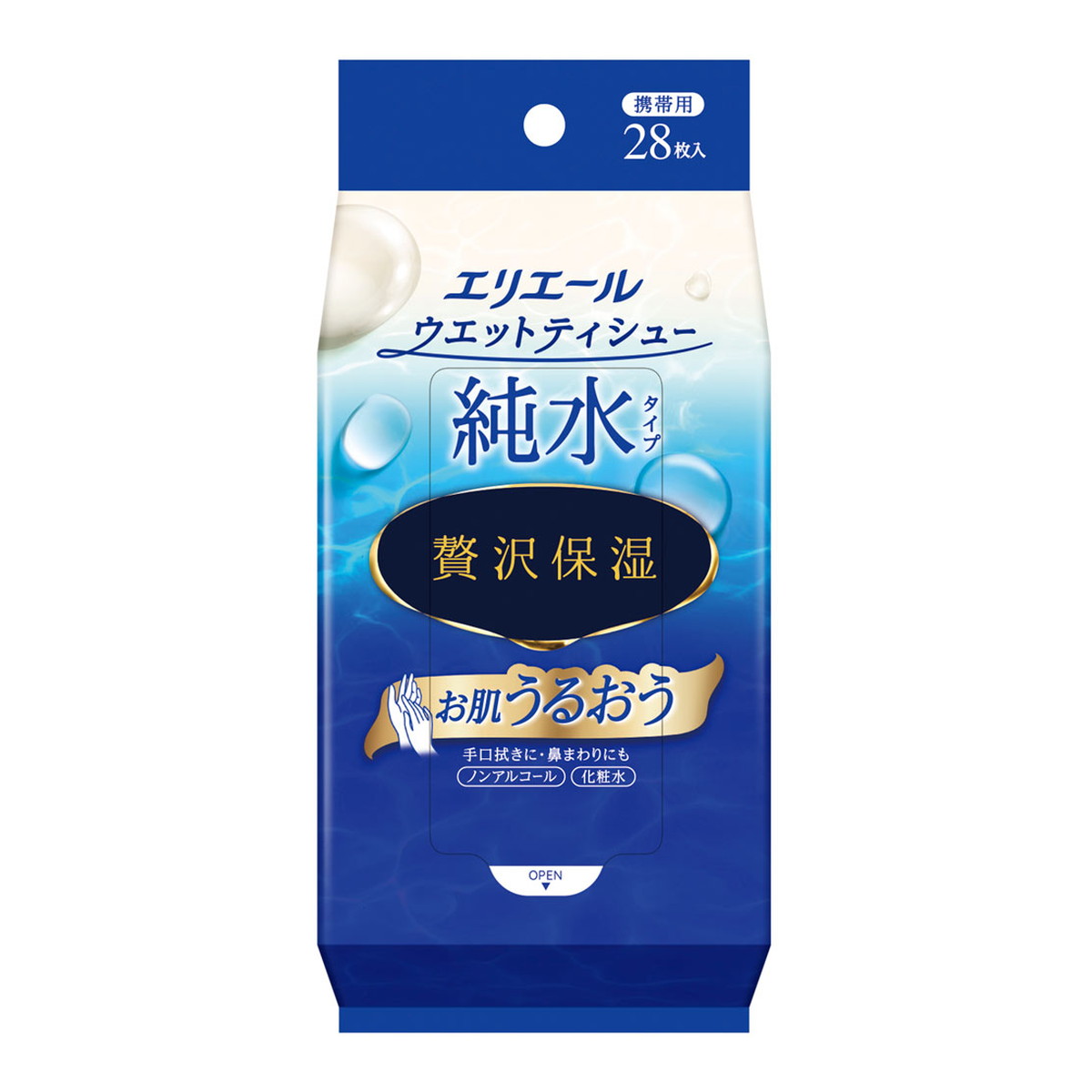 【送料込・まとめ買い×36個セット】大王製紙 エリエール ウエットティシュー 純水タイプ 贅沢保湿 携帯用 28枚入
