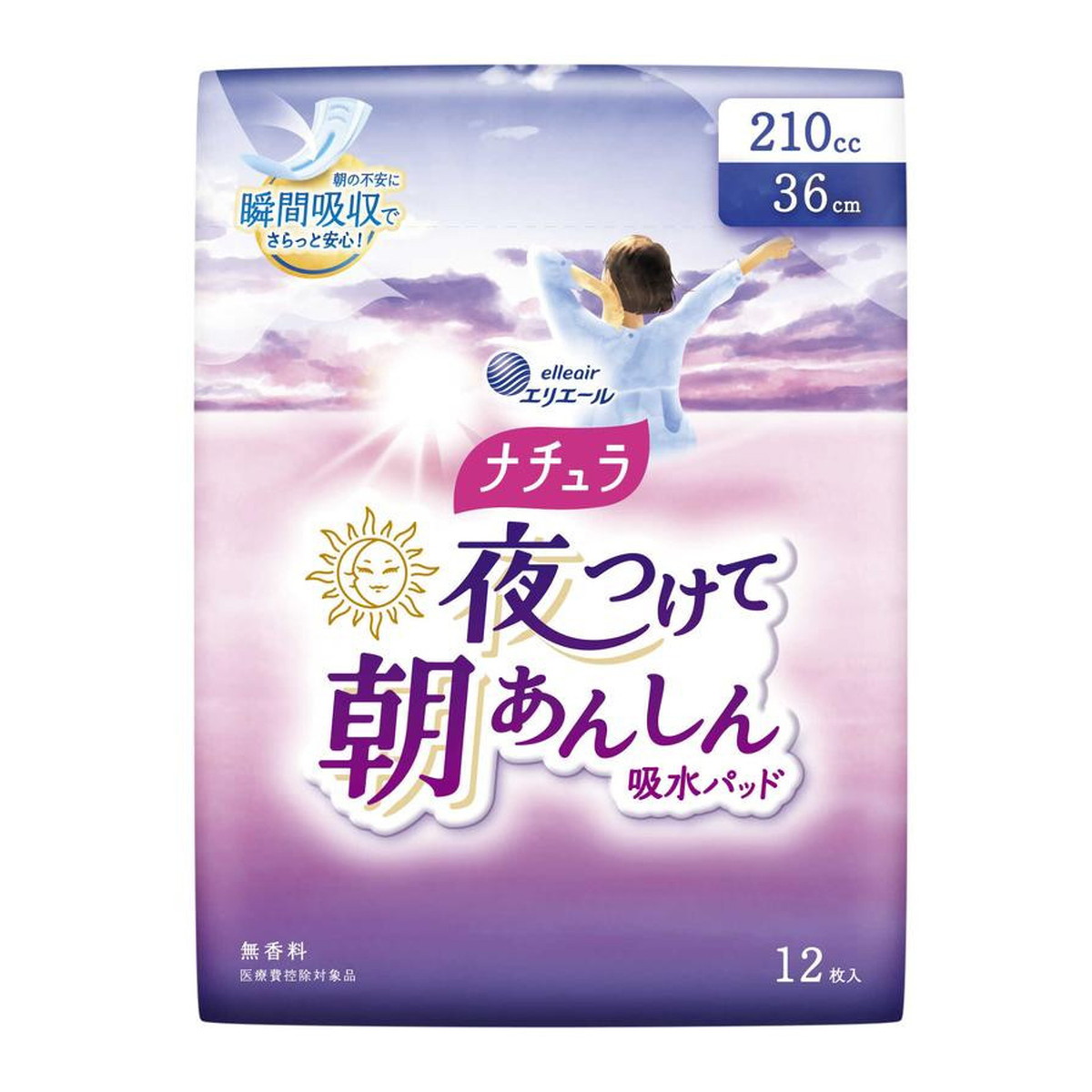【送料込・まとめ買い×16個セット】大王製紙 エリエール ナチュラ 夜つけて朝あんしん 吸水パッド 36cm 210cc 12枚入