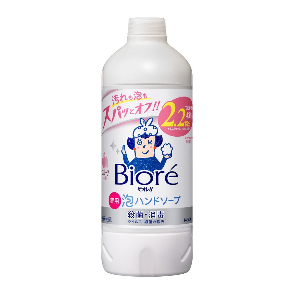 【送料込・まとめ買い&times;24個セット】花王 Kao ビオレu 薬用 泡 ハンドソープ フルーツの香り つめかえ用 430ml 医薬部外品｜日用品＆生活雑貨の店「カットコ」