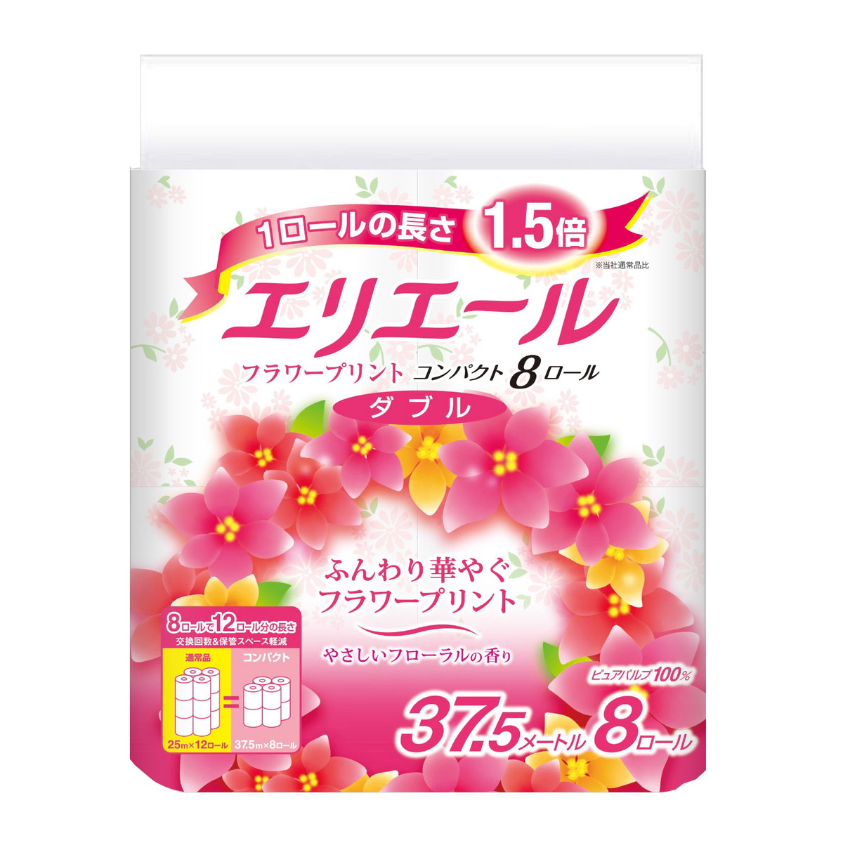 【送料込】 大王製紙 エリエール フラワープリント コンパクト 8ロール ダブル ×8個セット