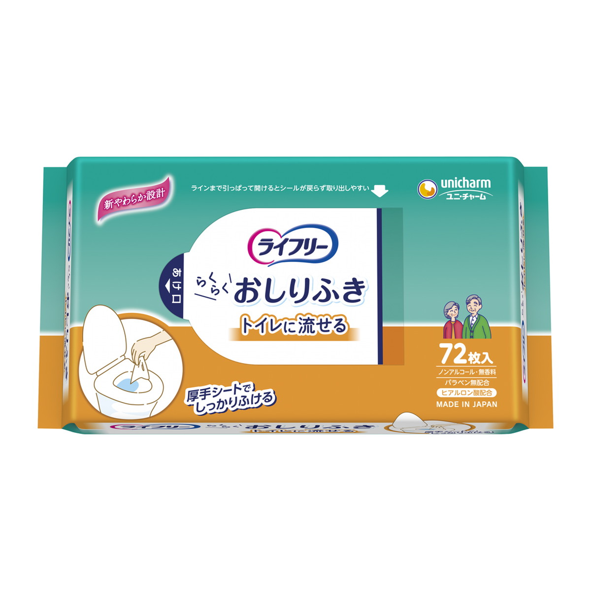 【送料込・まとめ買い×12個セット】ユニ・チャーム ライフリー らくらく おしりふき トイレに流せる 72枚入 4,321円