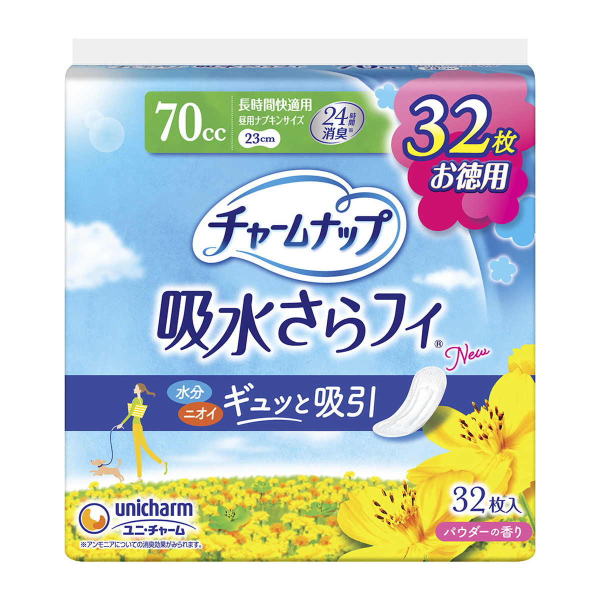 【送料込・まとめ買い×12個セット】ユニ・チャーム チャームナップ 吸水サラフィ 長時間快適用 32枚入