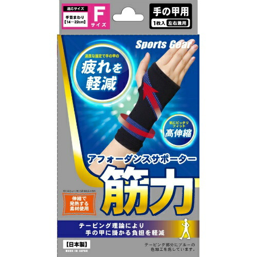 【送料込・まとめ買い×100個セット】 スポーツギア アフォーダンスサポーター 筋力 手の甲用 フリーサイズ 左右兼用