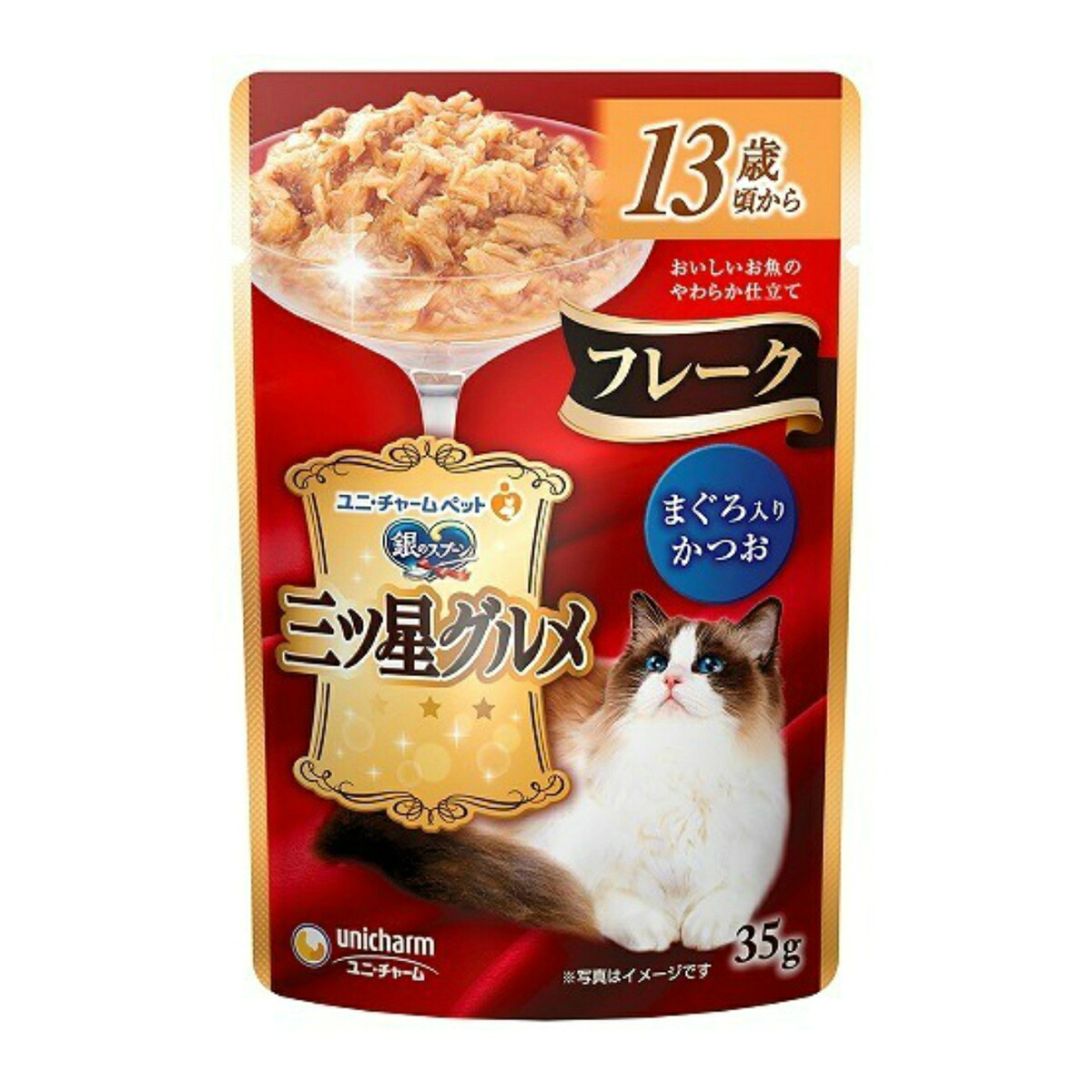【送料込・まとめ買い×160個セット】ユニ・チャーム 三ツ星フレーク 13歳頃から まぐろかつお 35g