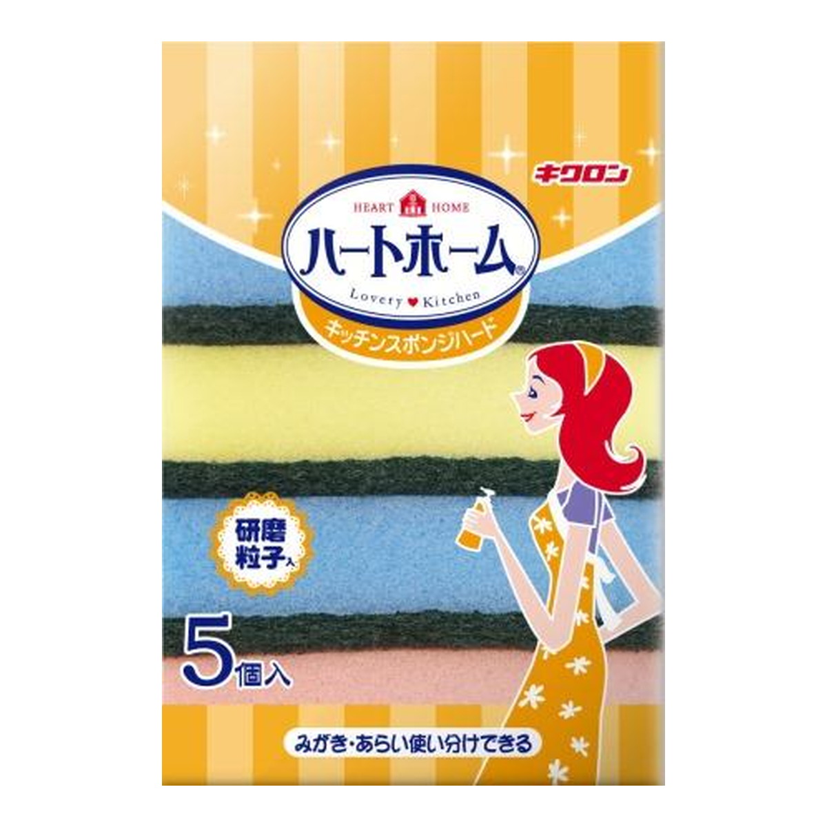 【送料込・まとめ買い×80個セット】キクロン ハートホーム キッチンスポンジ ハード 研磨粒子入 5個入