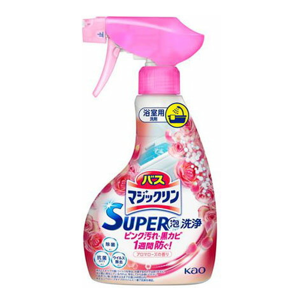 【送料込・まとめ買い×12個セット】花王 バスマジックリン SUPER泡洗浄 アロマローズの香り 本体 350mL
