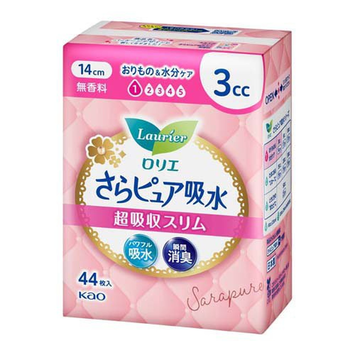 【送料込・まとめ買い×18個セット】花王 ロリエ さらピュア吸水 超吸収スリム 3cc 無香料 44枚入 尿漏れパッド