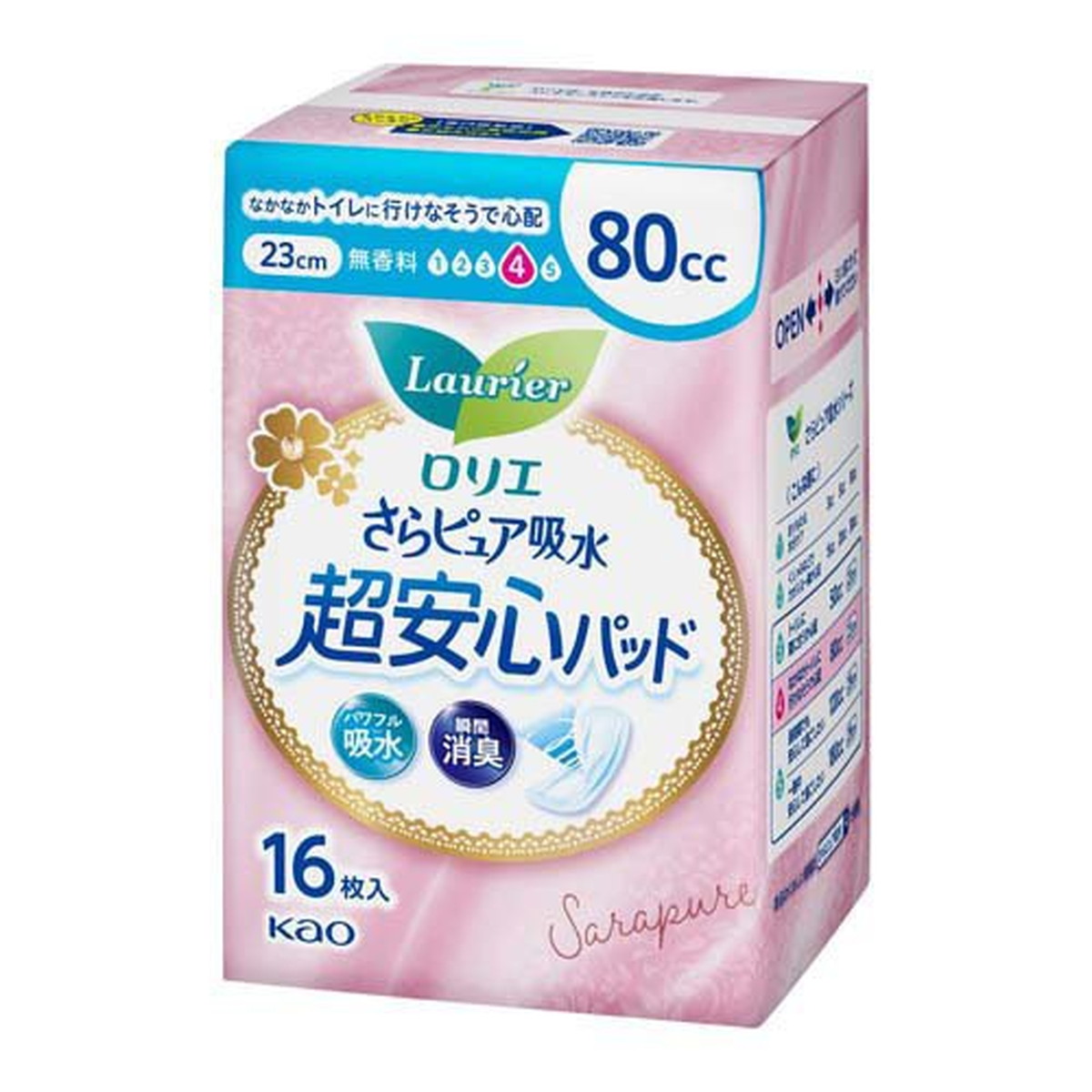 【送料込・まとめ買い×16個セット】花王 ロリエ さらピュア吸水 超安心パッド 80cc 16枚