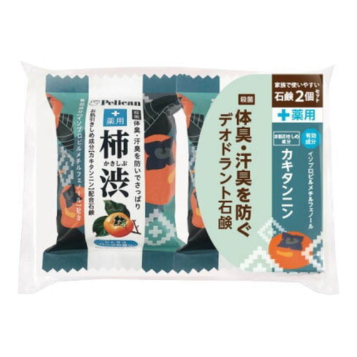 【送料込・まとめ買い×48個セット】ペリカン石鹸 ペリカンファミリー石鹸 薬用 柿渋 80g×2個セット