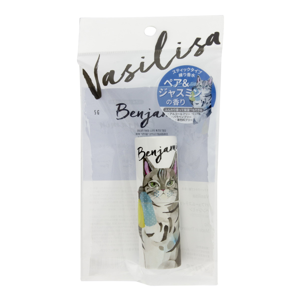 【送料込・まとめ買い×120個セット】フィッツコーポレーション Vasilisa ヴァシリーサ パフュームスティック ベンジャミン ネコ ペア&ジャスミンの香り 5g 練り香水