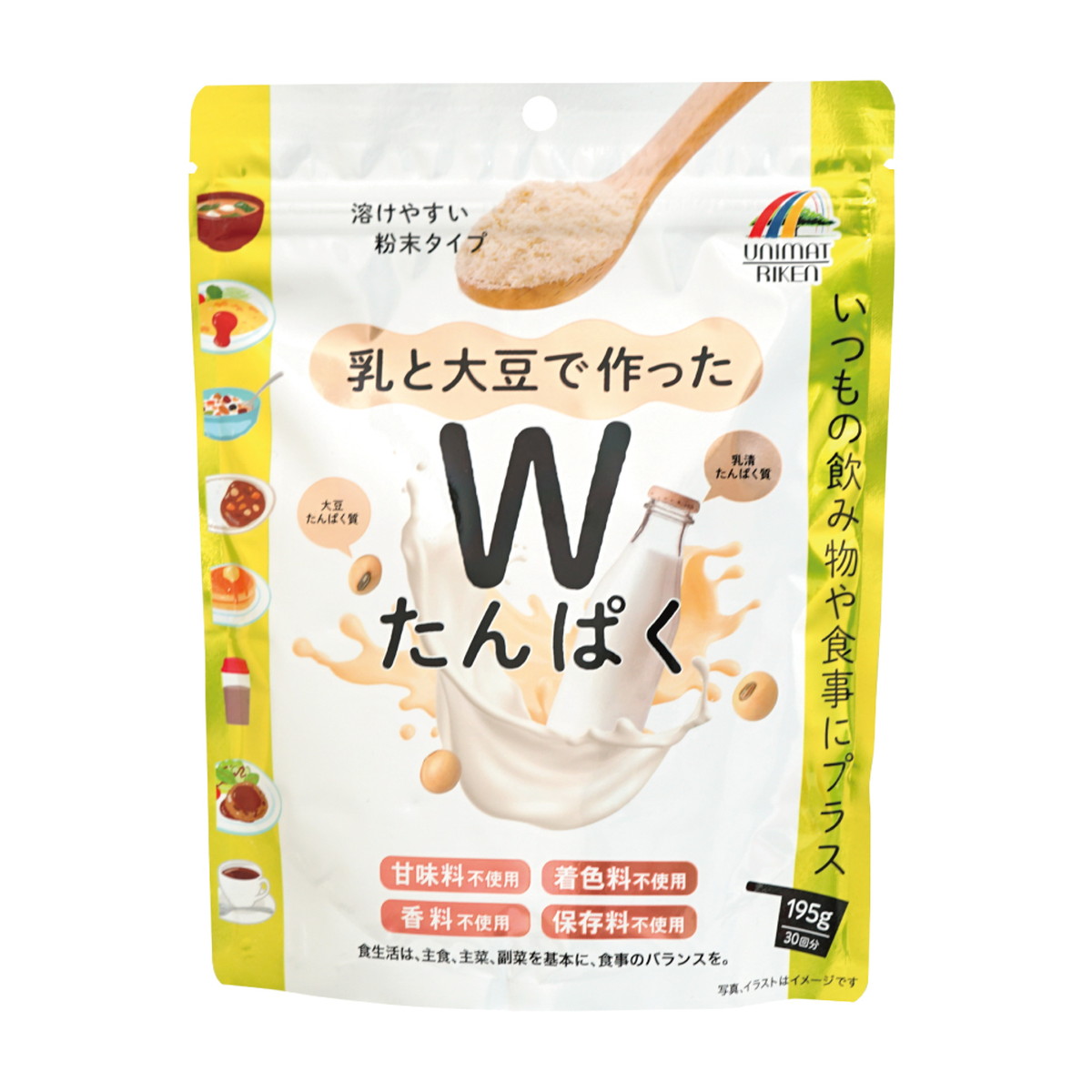 【送料込・まとめ買い×24個セット】ユニマットリケン 乳と大豆で作った Wたんぱく 195g