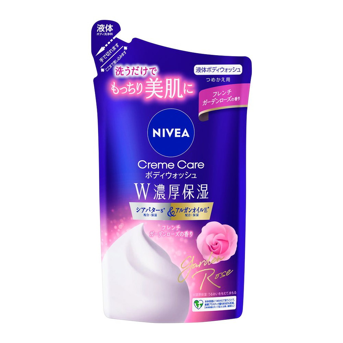 【送料込・まとめ買い×18個セット】花王 ニベア クリームケア 液体 ボディウォッシュ W濃厚保湿 フレンチ ガーデンローズの香り つめかえ用 340mL