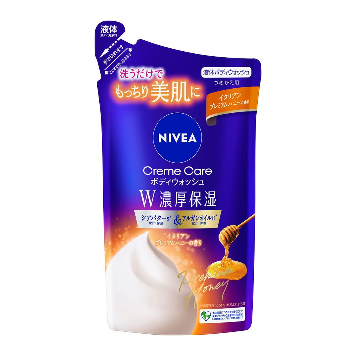 【送料込・まとめ買い×18個セット】花王 ニベア クリームケア 液体 ボディウォッシュ W濃厚保湿 イタリアン プレミアムハニーの香り つめかえ用 340mL