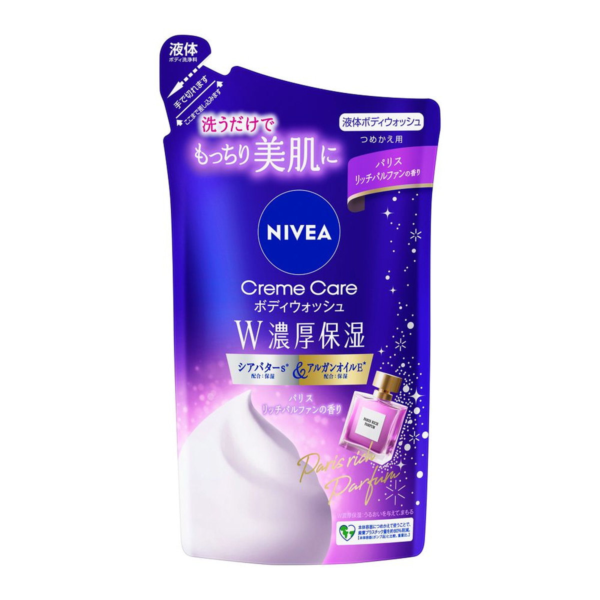 【送料込・まとめ買い×18個セット】花王 ニベア クリームケア 液体 ボディウォッシュ W濃厚保湿 パリス リッチパルファンの香り つめかえ用 340mL