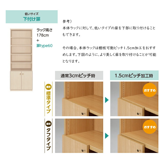 横幅サイズオーダーエースラック専用扉本体ラック高さ117cm用ソフトダンパー組立式本体ラック横幅60〜90cm扉厚み1.7cm大洋