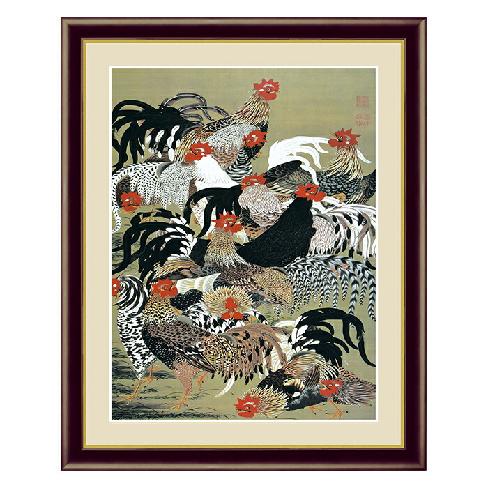 楽天市場】アート額絵 伊藤若冲 群鶏図 F6サイズ 52×42cm 額付 [G4