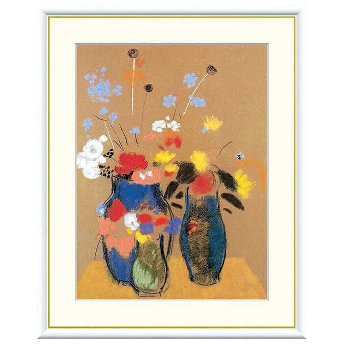 額絵 青っぽい花立ての花 オディロン・ルドン 61x49.5糎 三幸 インテリア・寝具・収納-アートパネル・アートボード-壁紙・装飾フィルム
