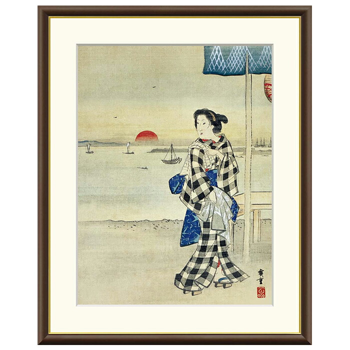額絵 高輪茶屋もの言う花図 歌川広重 61x49.5糎 三幸 アートパネル・アートボード-インテリア・寝具・収納