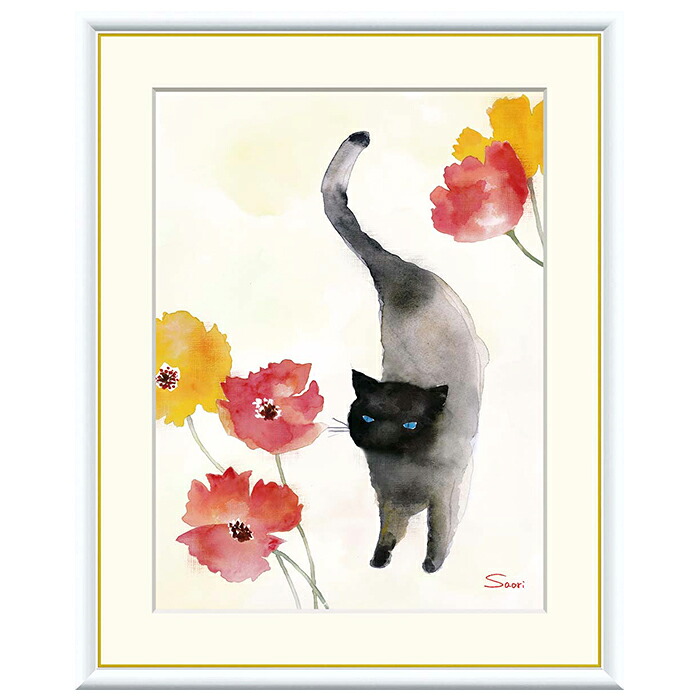 額絵 カーネーションと黒猫 榎本早織 61x49.5cm 三幸｜A-Tal Interior