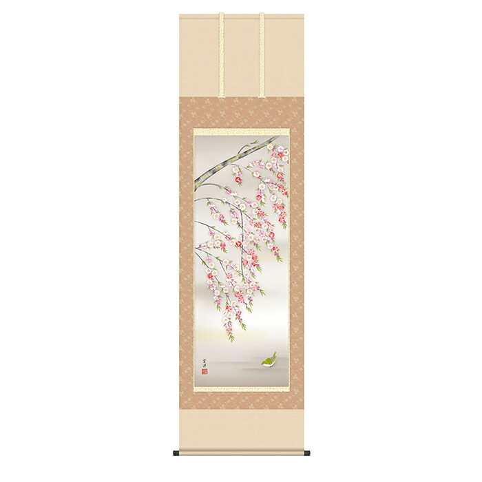 掛け軸 桃花に小鳥 近藤玄洋 54.5x190cm 三幸|A-Tal Interior