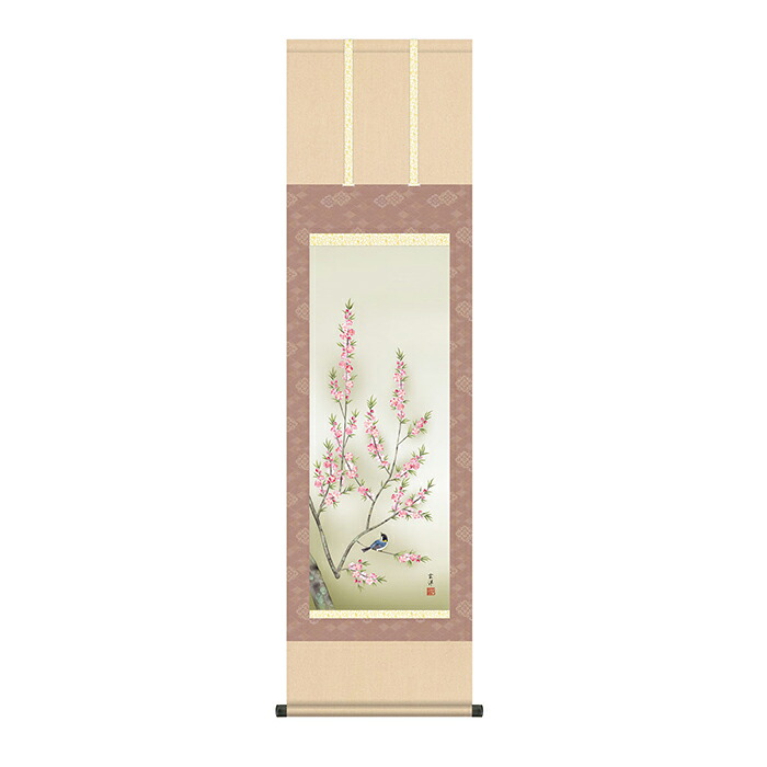 掛け軸 桃花に小鳥 近藤玄洋 44.5x164cm 三幸｜A-Tal Interior