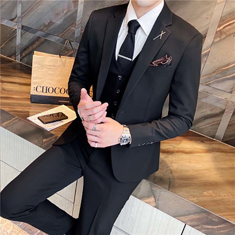 {送料無料}ビジネスーツ　大人　メンズ　レギュラーフィット　かっこいい　結婚式　ワンボタン　就職　ベスト付き　就活　スリーピーススーツ（suit125）｜atarumoop