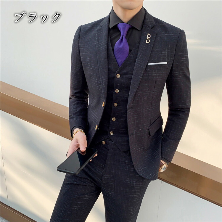 メンズ スーツ 3ピーススーツ Suit 上質 就職 礼服 紳士服 なデザイン ビジネススーツ 1つボタン 立体縫製 洋服 上下 大きい Men's  S-5XL 結婚式 スタイリッシュスーツ 無地 オールシーズン対応 通勤