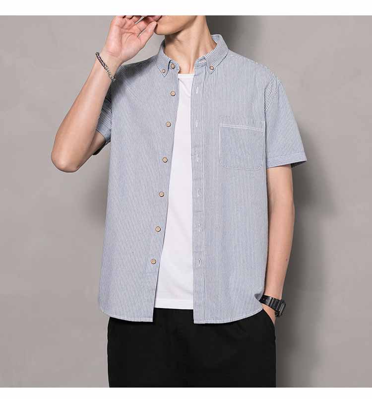 楽天市場 送料無料 ダウンシャツ メンズ 半袖 シンプル カジュアルシャツ 夏 ストライプ 快適 ビジネス 日常 大きいサイズ 小さいサイズ オシャレ 人気 コットン 通気性良い Atarumoop