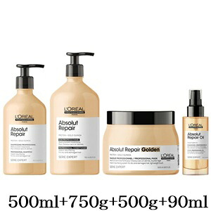 ロレアル セリエ アブソルート R ゴールド シャンプー 500ml + コンディショナー 750g + マスク 500g + オイル 90ml
