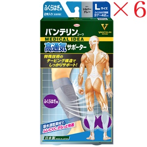 興和新薬 バンテリンコーワ 高通気サポーター ふくらはぎアシストLサイズ シルバーグレー ×6セット