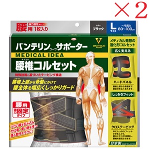 興和新薬 バンテリンコーワ サポーター 腰椎コルセット 大きめサイズ ブラック ×2セット