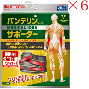 興和新薬 バンテリンコーワ 加圧愛読者 腰用据えつける手合い 3L 黒いこと ×6書き割り