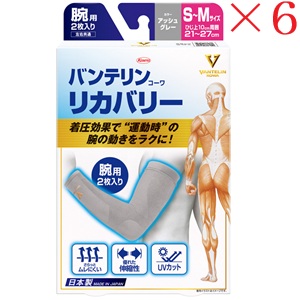 興和新薬 バンテリンコーワ リカバリー アームスリーブ 小さめ～ふつうサイズ アッシュグレー ×6セット