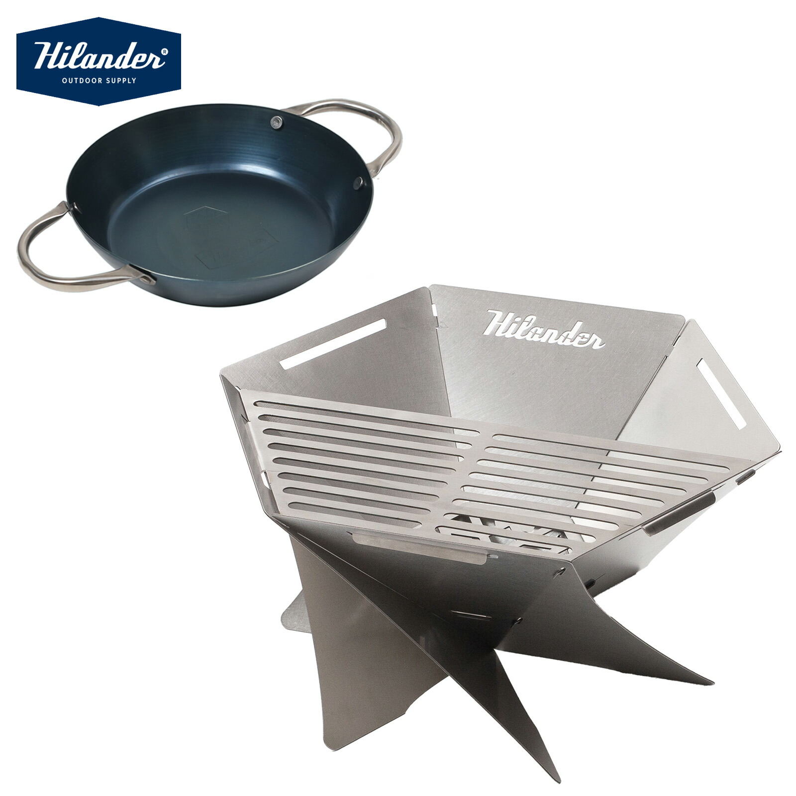 Hilander(ハイランダー) 【お得な仕かける】六花スタッキングパン+かがり火台 六花(りっか)(梯形三脚架付き添い人) HCF-014F+HCS-003 アウトドア-バーベキュー・クッキング用品
