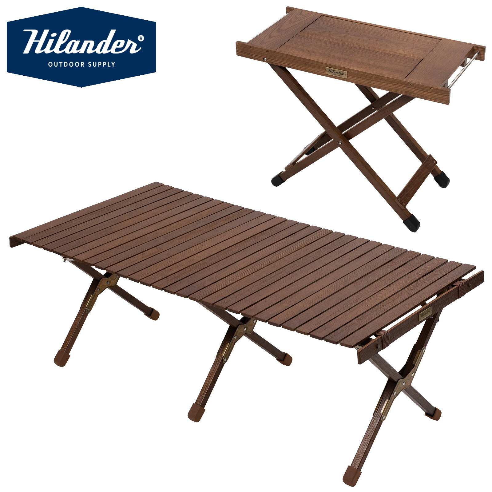 Hilander(ハイランダー) 【お得なセット】ウッドロールトップテーブルLIGHT120+ジョイントサイドテーブル 全3色