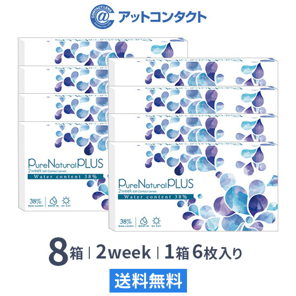 【送料無料】ピュアナチュラルプラス 2ウィーク 6枚入 8箱セット（2週間使い捨て / ピュアナチュラル 2week / SHOBIDO / クリアレンズ / 6枚入り / 2weekタイプ / コンタクトレンズ 2week / コンタクト）
