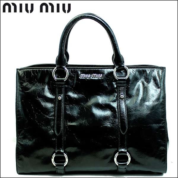 miumiu レザーバック　ミュウミュウ　黒 ミュウミュウ/ハンドバッグ/マテラッセ/黒/レザー/型番：5BC047