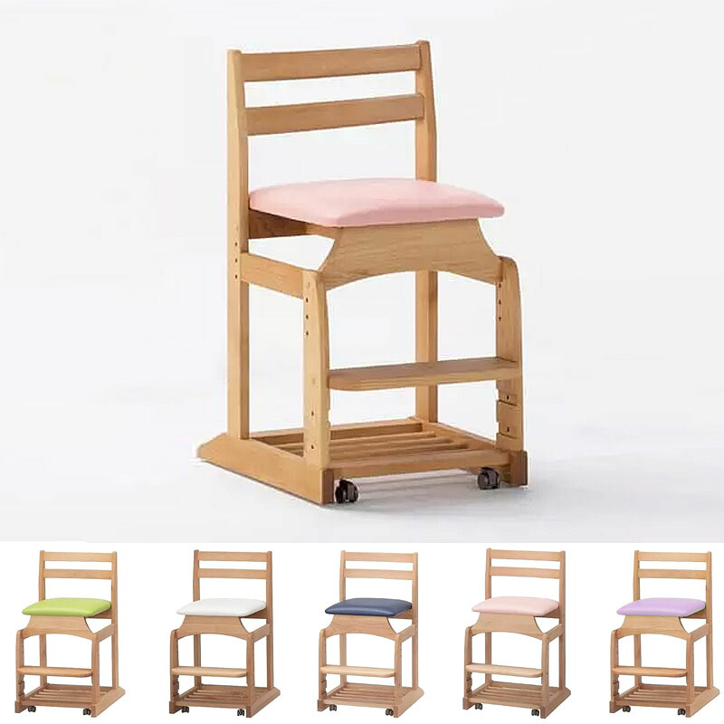 チェア 木製 学習チェア ダックNo.８ ナチュラル 張座 合成皮革 国産品 高さ調節 ストッパー付 キャスター アルダー無垢材 オイルフィニッシュ 堀田木工所製 20,306円