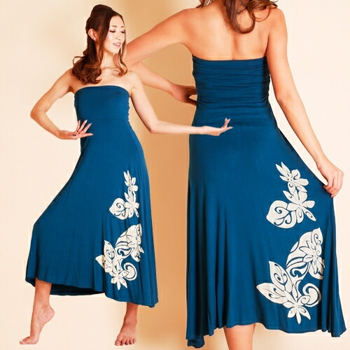 市場 ベア トップ ワンピース トライバル 2ウェイ ロングスカート スカート ワンピ プルメリア ブラック リーフ