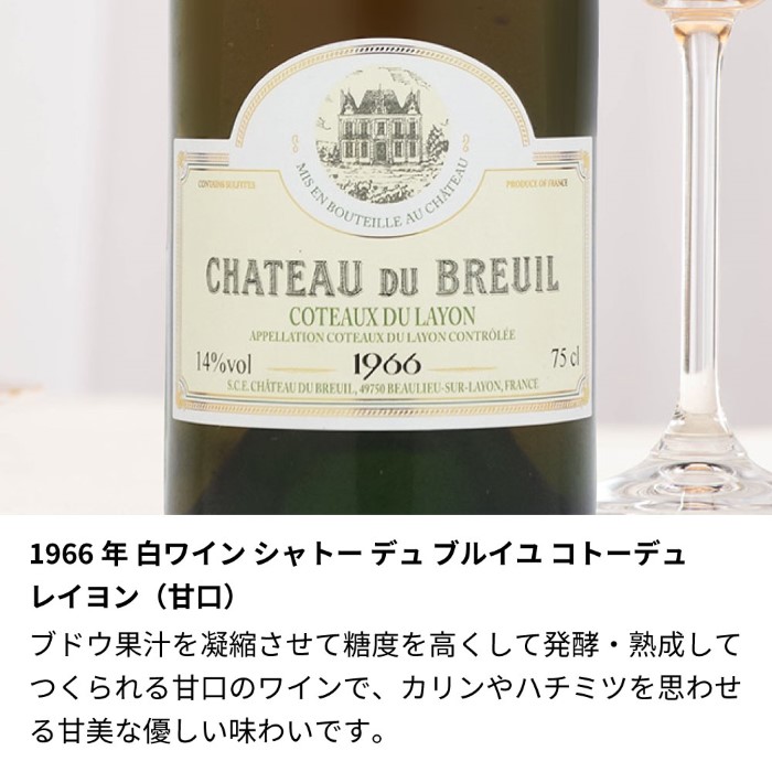 5％OFF】 1966年 生まれ年 白ワイン シャトー デュ ブルイユ コトーデュレイヨン 甘口 昭和41年 男性 女性 誕生日プレゼント ワインセット  木箱入 qdtek.vn