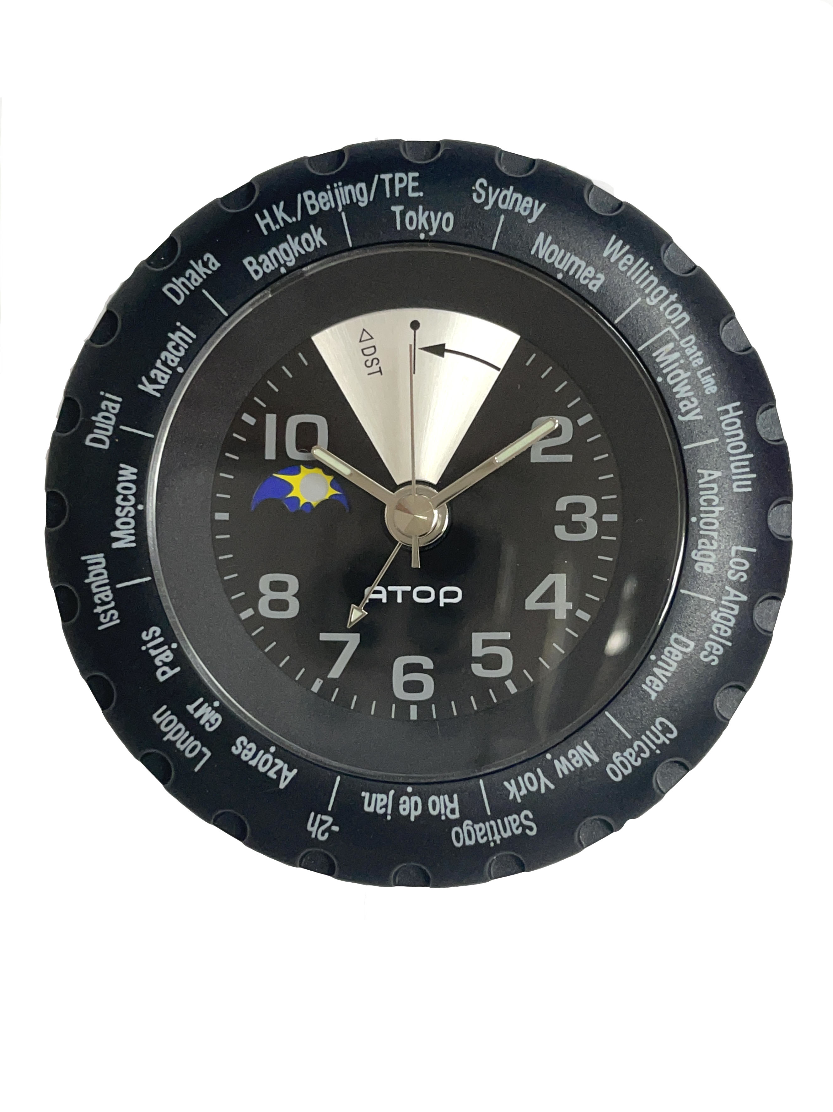 【楽天市場】ATOP WORLD TIME ALARM CLOCK ブラック×シルバー：時計修理アトリエビギ 楽天市場店