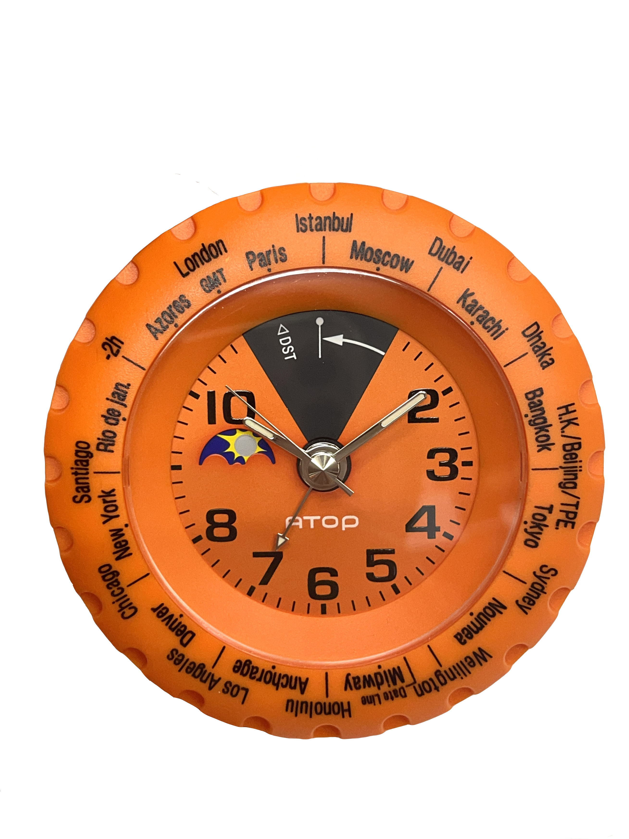 【楽天市場】ATOP WORLD TIME ALARM CLOCK オレンジ×ブラック ムーンフェイス：時計修理アトリエビギ 楽天市場店