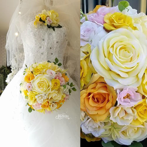 楽天市場】ボリューム髪飾り オーバルブーケ ブートニア3点セット